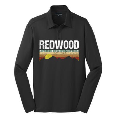 California Retro Vintage Redwood National Park Silk Touch Performance Long Sleeve Polo