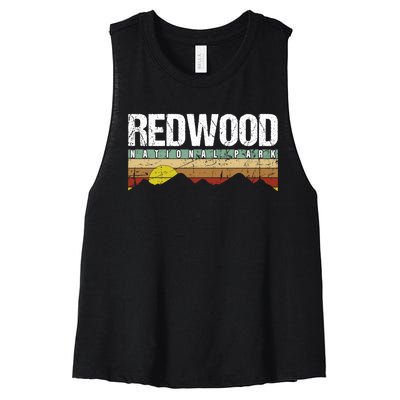 California Retro Vintage Redwood National Park Women's Racerback Cropped Tank