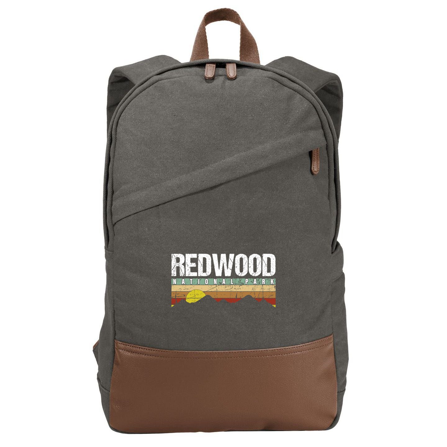 California Retro Vintage Redwood National Park Cotton Canvas Backpack