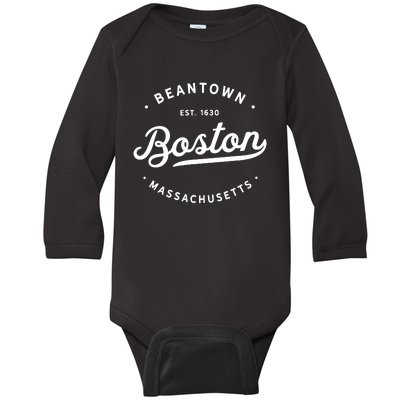 Classic Retro Vintage Boston Massachusetts Beantown Usa Baby Long Sleeve Bodysuit