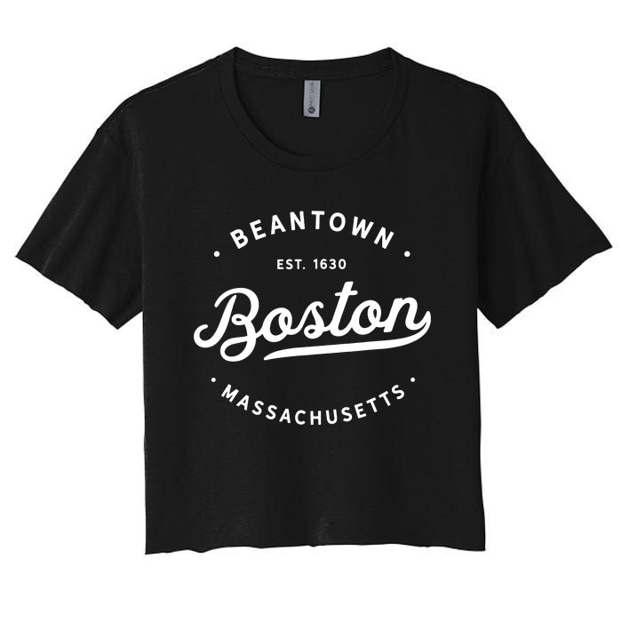 Classic Retro Vintage Boston Massachusetts Beantown Usa Women's Crop Top Tee