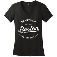 Classic Retro Vintage Boston Massachusetts Beantown Usa Women's V-Neck T-Shirt