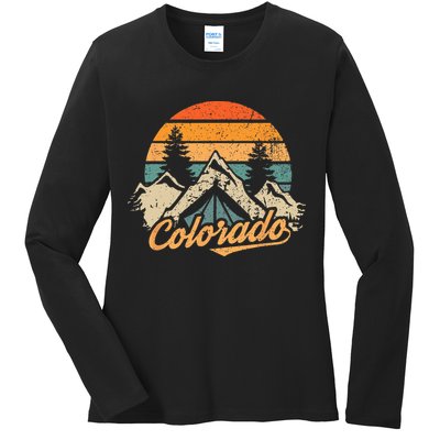 Colorado Retro Vintage Mountains Nature Hiking Ladies Long Sleeve Shirt