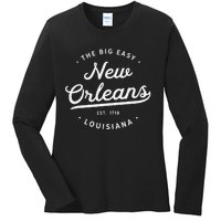 Classic Retro Vintage New Orleans Louisiana Big Easy NOLA Ladies Long Sleeve Shirt