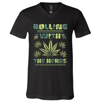 Cool Retro Vintage Style 420 Weed Marijuana Stoner V-Neck T-Shirt