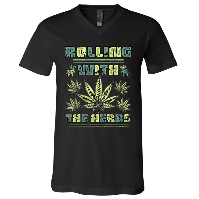 Cool Retro Vintage Style 420 Weed Marijuana Stoner V-Neck T-Shirt