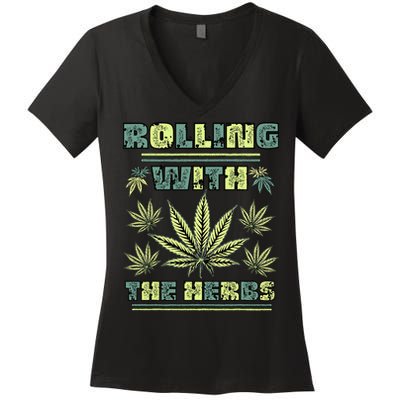 Cool Retro Vintage Style 420 Weed Marijuana Stoner Women's V-Neck T-Shirt