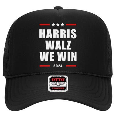 Classic Retro Vote For Harris Walz We Win 2024 Election High Crown Mesh Back Trucker Hat