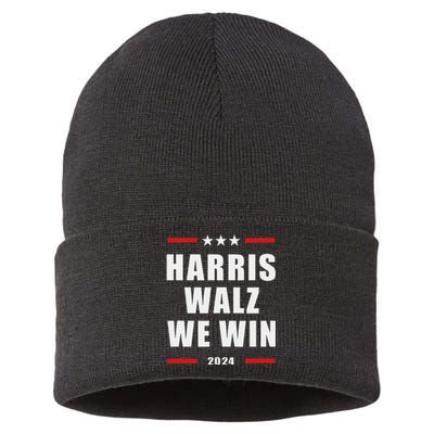 Classic Retro Vote For Harris Walz We Win 2024 Election Sustainable Knit Beanie