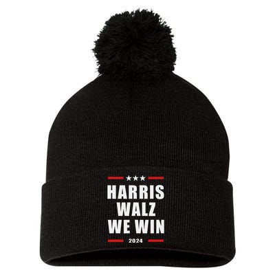 Classic Retro Vote For Harris Walz We Win 2024 Election Pom Pom 12in Knit Beanie