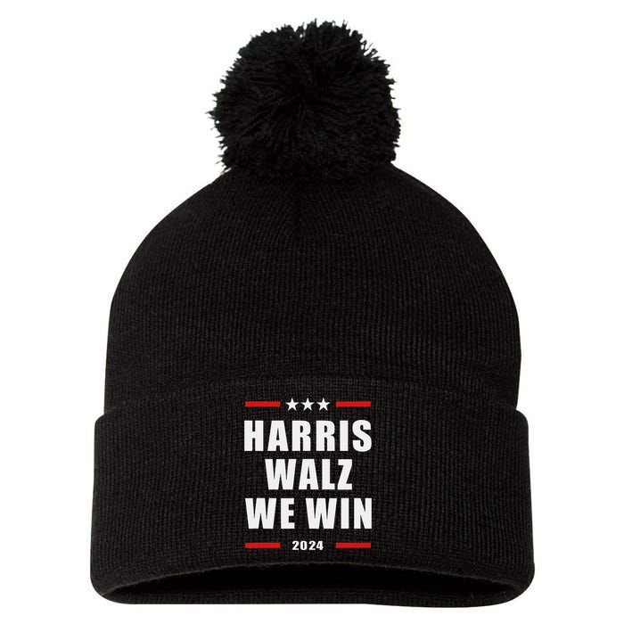 Classic Retro Vote For Harris Walz We Win 2024 Election Pom Pom 12in Knit Beanie