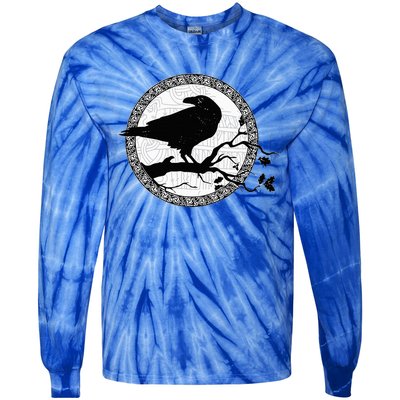 Celtic Raven Viking Wisdom Tattoo Art Tie-Dye Long Sleeve Shirt