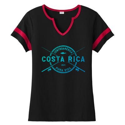 Costa Rica Vintage Crossed Fishing Rods Great Gift Ladies Halftime Notch Neck Tee