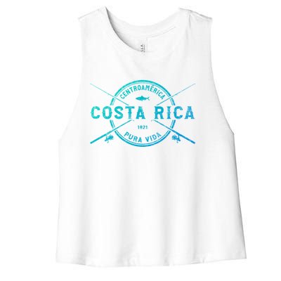 Costa Rica Vintage Crossed Fishing Rods Great Gift Women's Racerback Cropped Tank