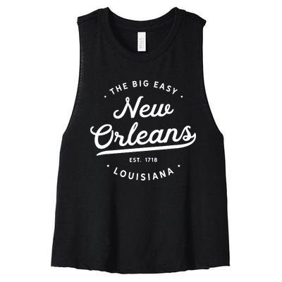 Classic Retro Vintage New Orleans Louisiana Big Easy Nola Women's Racerback Cropped Tank