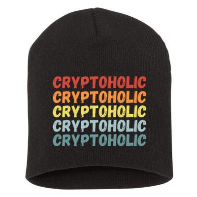 Cryptoholic, Retro Vintage Crypto, Funny Cryptocurrency, Bitcoin, HODL Short Acrylic Beanie