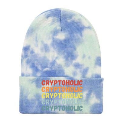 Cryptoholic, Retro Vintage Crypto, Funny Cryptocurrency, Bitcoin, HODL Tie Dye 12in Knit Beanie