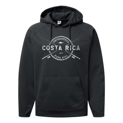 Costa Rica Vintage Crossed Fishing Rods Performance Fleece Hoodie