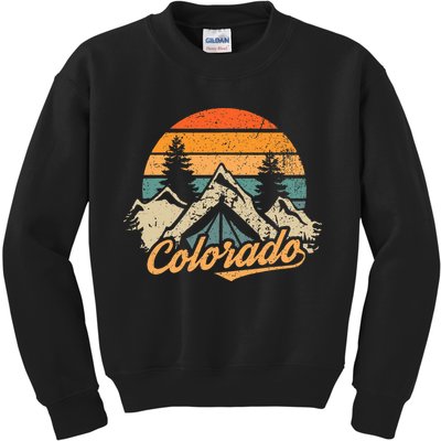 Colorado Retro Vintage Mountains Nature Hiking Camping Kids Sweatshirt