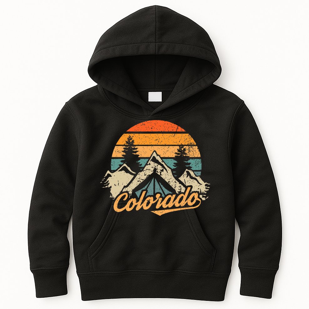 Colorado Retro Vintage Mountains Nature Hiking Camping Kids Hoodie