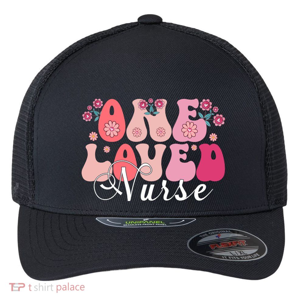 Cute Retro Valentine One Loved Nurse Flexfit Unipanel Trucker Cap