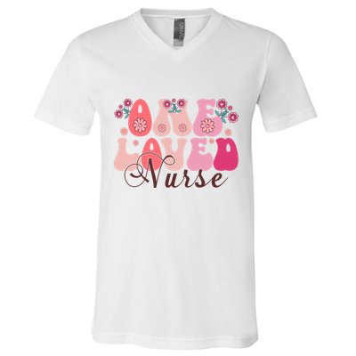 Cute Retro Valentine One Loved Nurse V-Neck T-Shirt