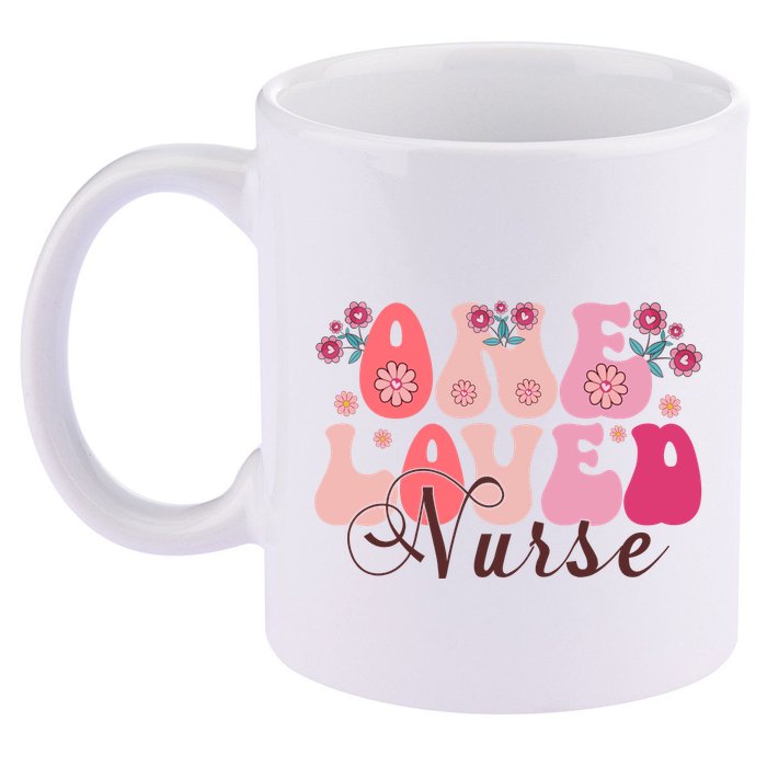 Cute Retro Valentine One Loved Nurse 11oz C Handle Ceramic Mug