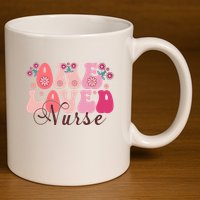 Cute Retro Valentine One Loved Nurse 11oz C Handle Ceramic Mug