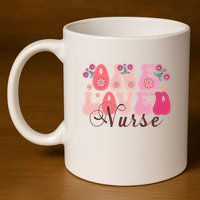 Cute Retro Valentine One Loved Nurse 11oz C Handle Ceramic Mug