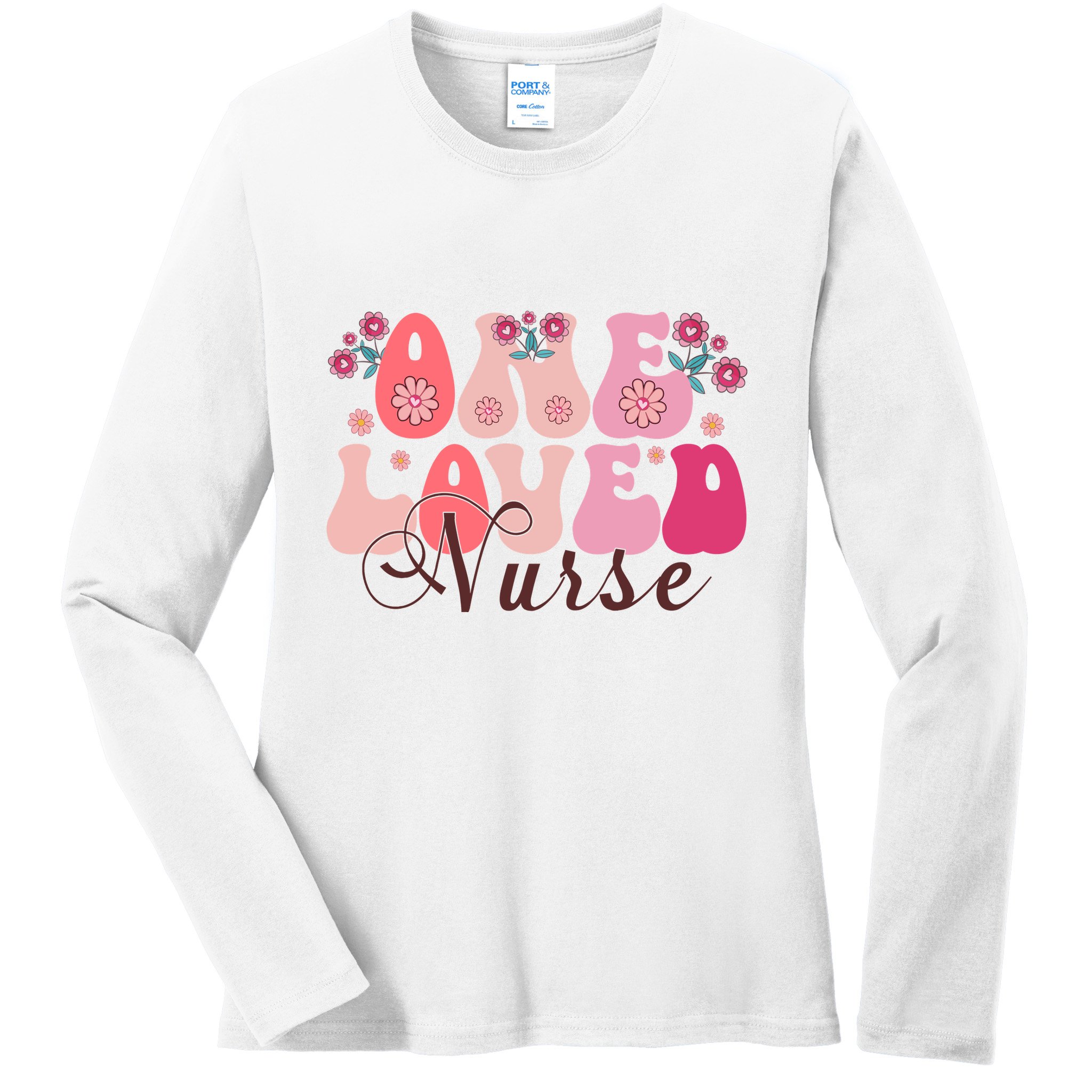 Cute Retro Valentine One Loved Nurse Ladies Long Sleeve Shirt