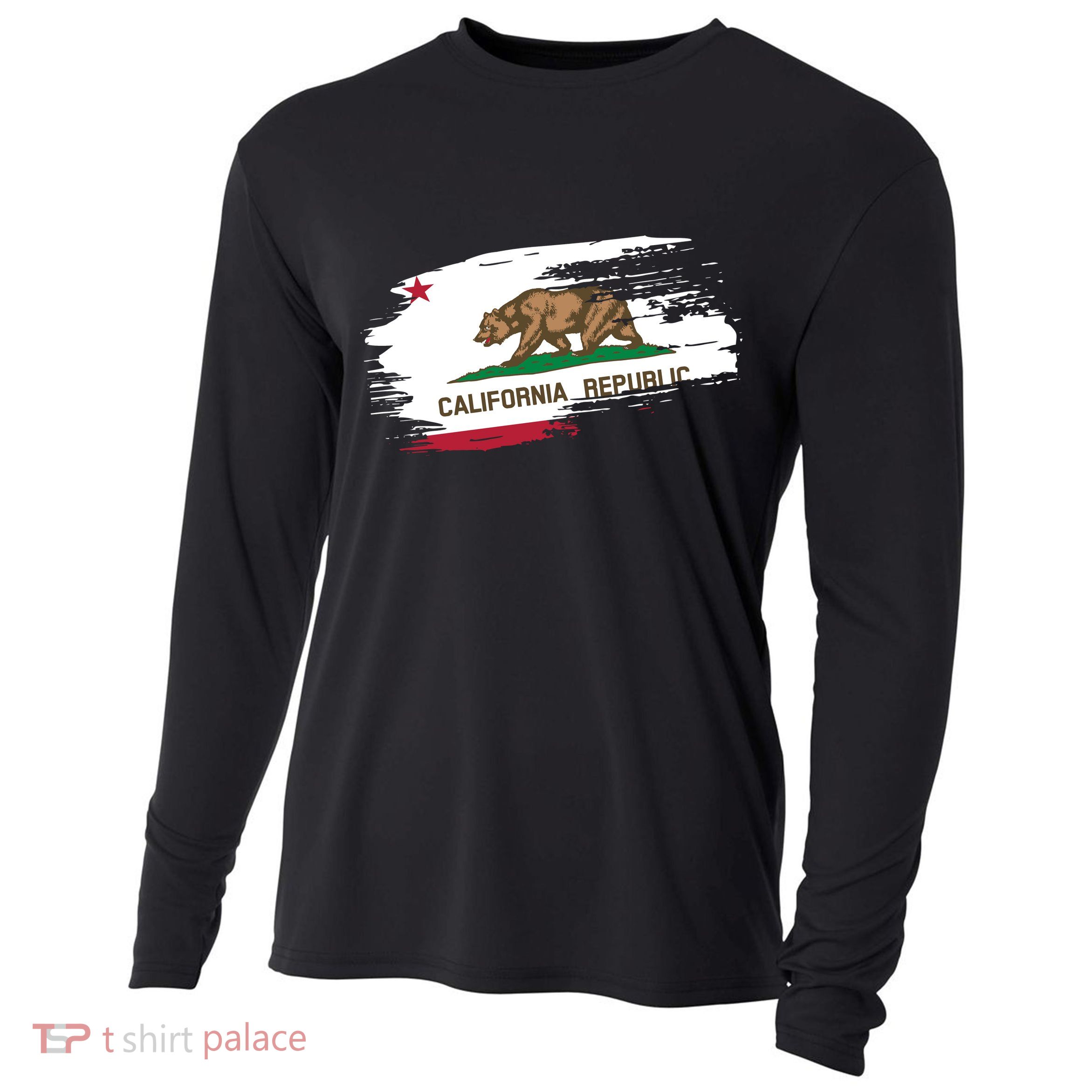 California Republic Vintage Torn Flag Cooling Performance Long Sleeve Crew
