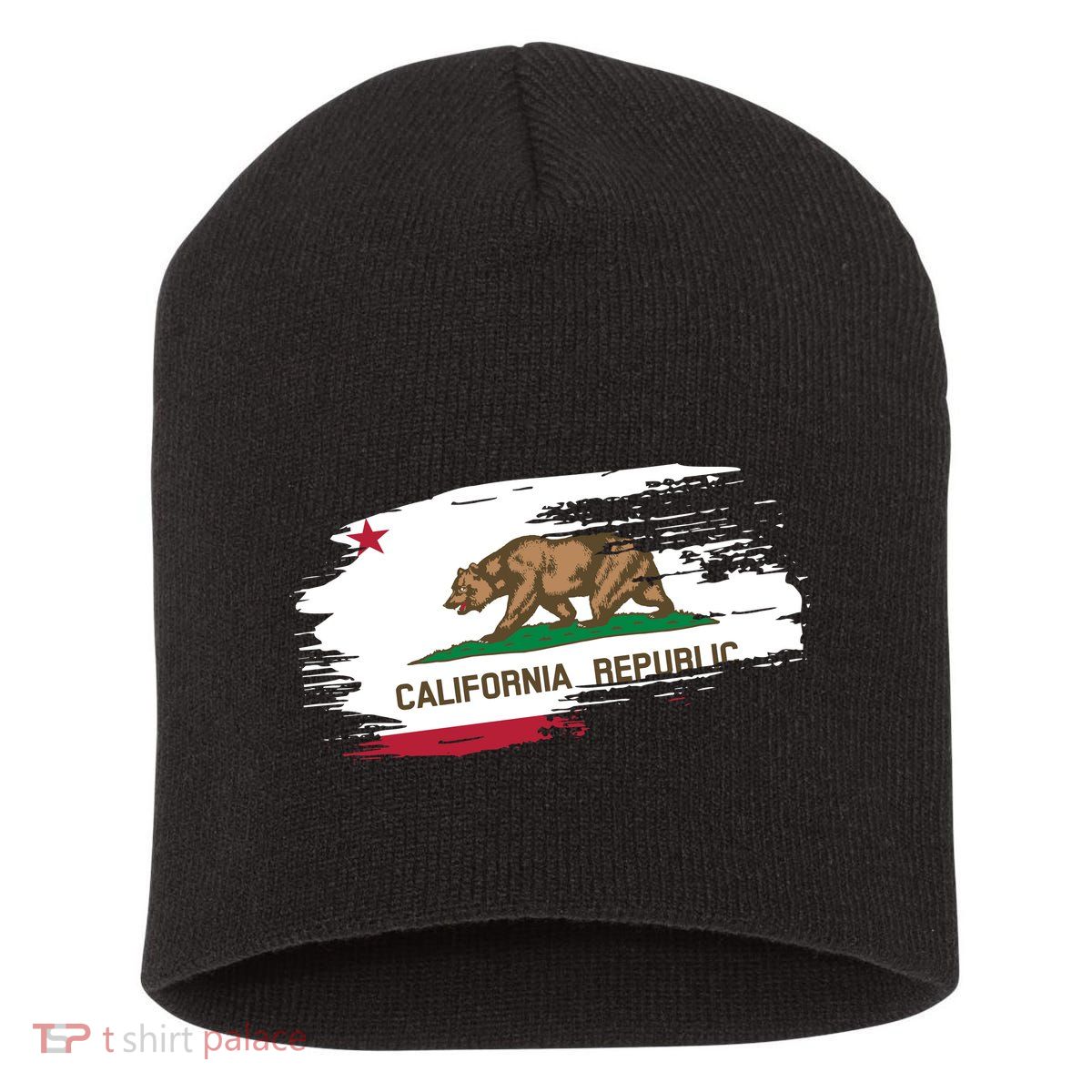 California Republic Vintage Torn Flag Short Acrylic Beanie