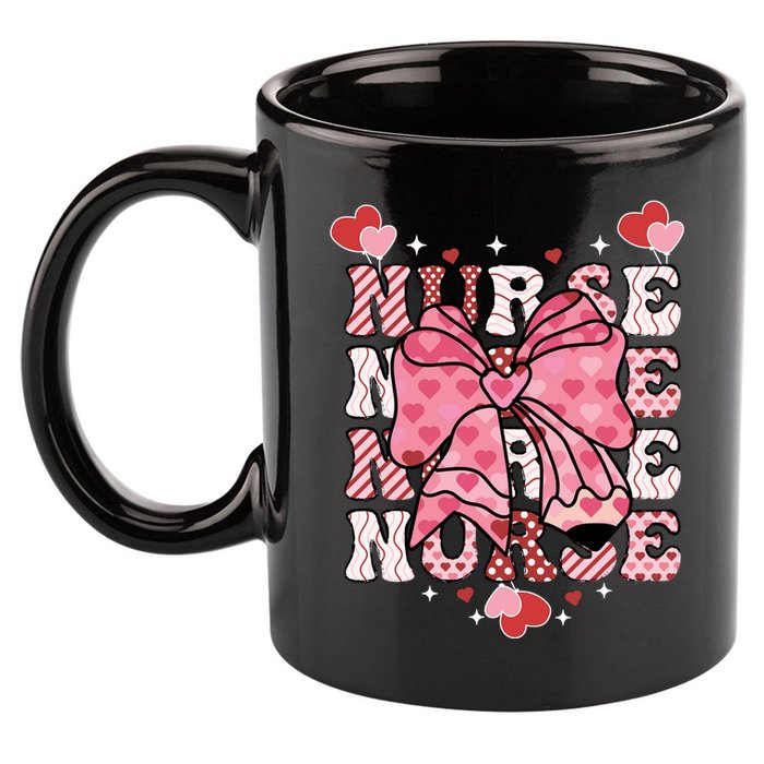 Cute Retro Valentines Day Nurse Heart Ribbon 11oz C Handle Ceramic Mug