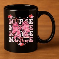 Cute Retro Valentines Day Nurse Heart Ribbon 11oz C Handle Ceramic Mug