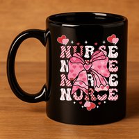 Cute Retro Valentines Day Nurse Heart Ribbon 11oz C Handle Ceramic Mug