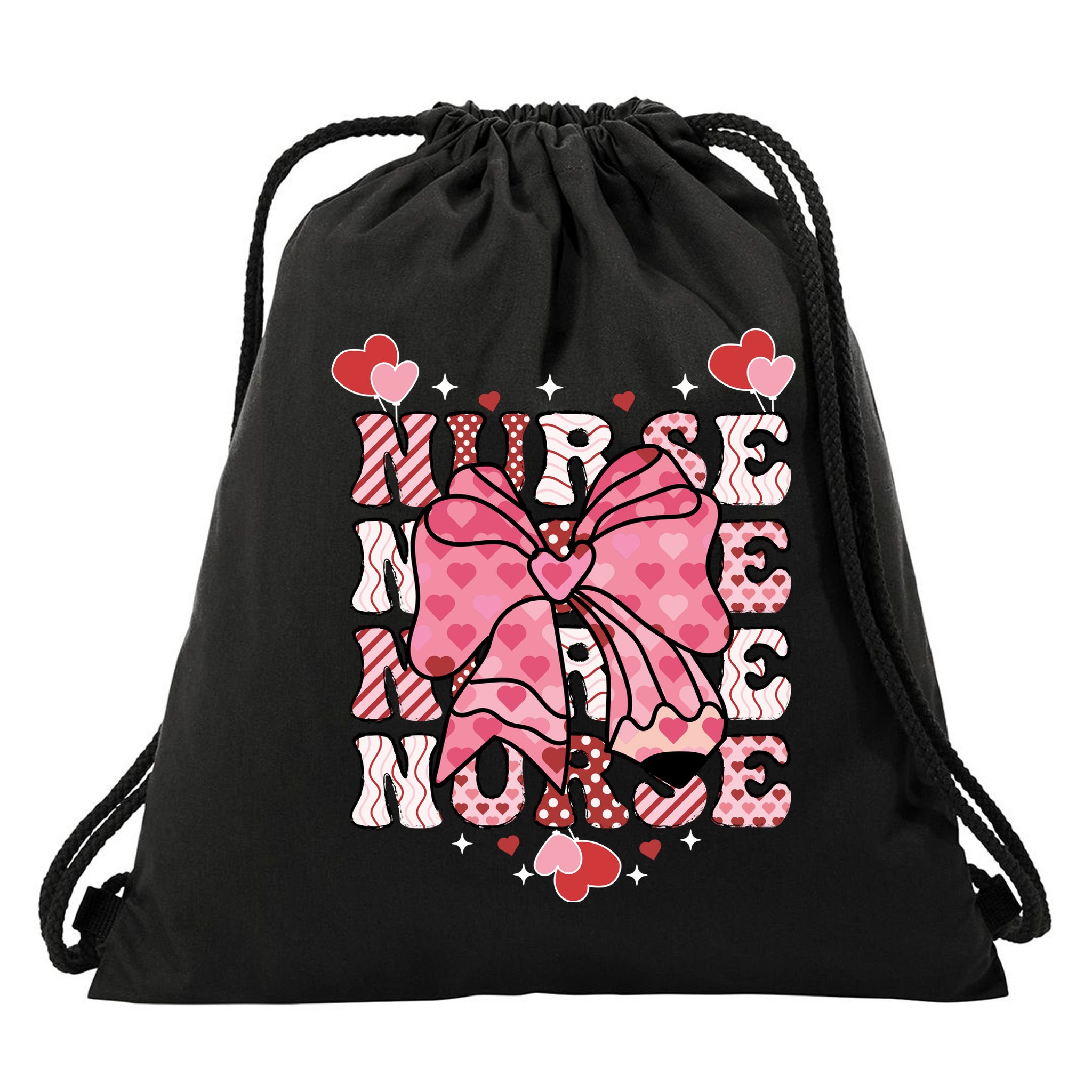 Cute Retro Valentines Day Nurse Heart Ribbon Drawstring Bag