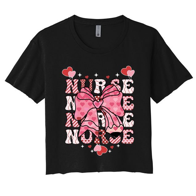 Cute Retro Valentines Day Nurse Heart Ribbon Crop Top