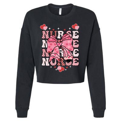 Cute Retro Valentines Day Nurse Heart Ribbon Cropped Pullover Crew