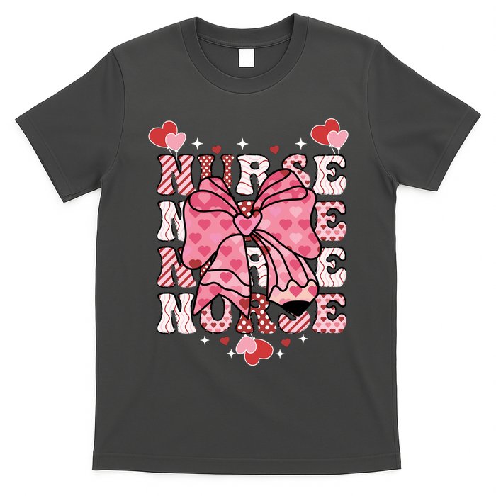 Cute Retro Valentines Day Nurse Heart Ribbon T-Shirt