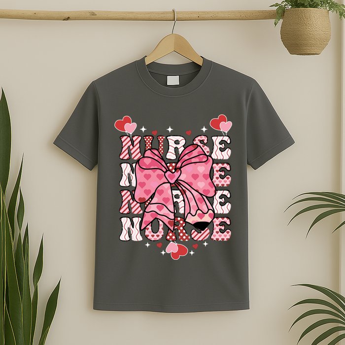 Cute Retro Valentines Day Nurse Heart Ribbon T-Shirt