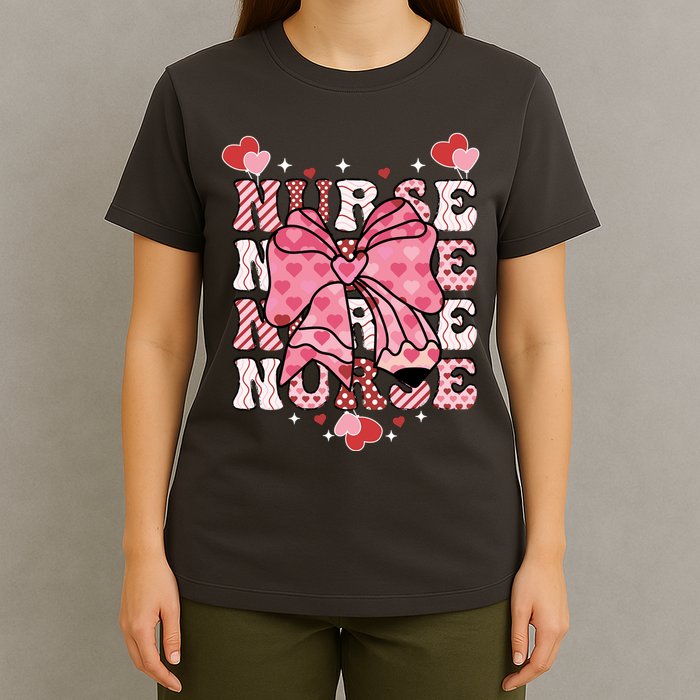 Cute Retro Valentines Day Nurse Heart Ribbon T-Shirt