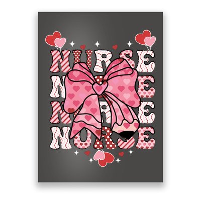 Cute Retro Valentines Day Nurse Heart Ribbon Poster