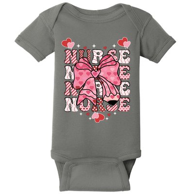 Cute Retro Valentines Day Nurse Heart Ribbon Baby Bodysuit