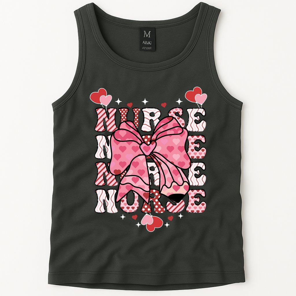 Cute Retro Valentines Day Nurse Heart Ribbon Tank Top