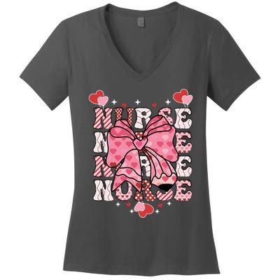 Cute Retro Valentines Day Nurse Heart Ribbon Women's V-Neck T-Shirt