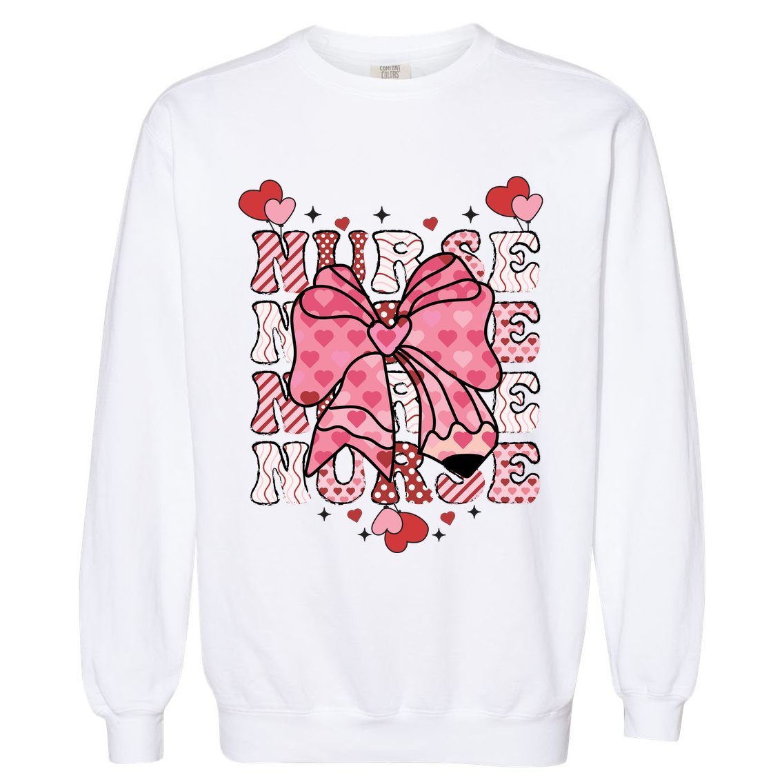 Cute Retro Valentines Day Nurse Heart Ribbon Garment-Dyed Sweatshirt