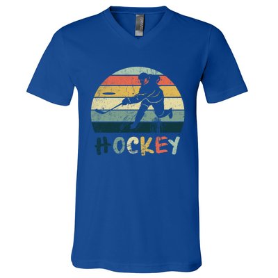 Classic Retro Vintage Style Ice Hockey Gift Street Hockey Gift V-Neck T-Shirt