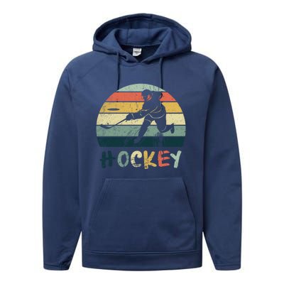 Classic Retro Vintage Style Ice Hockey Gift Street Hockey Gift Performance Fleece Hoodie