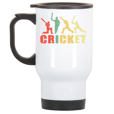 Cricket Retro Vintage 80s Style Coach Player Gift Stainless Steel Travel Mug