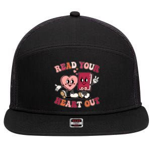 Cute Retro Valentine Read Your Heart Out Book Lover Reading Fan 7 Panel Mesh Trucker Snapback Hat